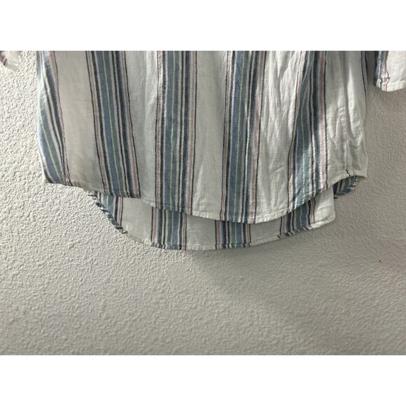 CHRISTOPHER BANKS Womens Sz L Linen Blend Top White‎ Stripe Metalic Thread - Picture 4 of 10